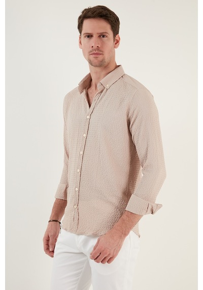 Buratti Pamuklu Çizgili Düğmeli Yaka Uzun Kollu Regular Fit Erkek Gömlek Cf23S112237 Taş Buratti Pamuklu Çizgili Düğmeli Yaka Uzun Kollu Regular Fit Erkek Gömlek Cf23S112237 Taş
