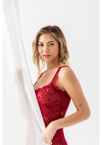 Gallipoli Devore Transparan Babydoll String Takım Bordo Mgp31842