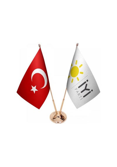 Masa Üstü İyi Parti Bayrağı Türk Bayrağı İkili Pirinç Direk Masa