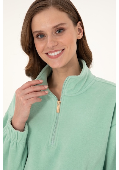 U.S. Polo Assn. Kadın Su Yeşili Dik Yaka Fermuarlı Polar Sweatshirt 50297401-VR048