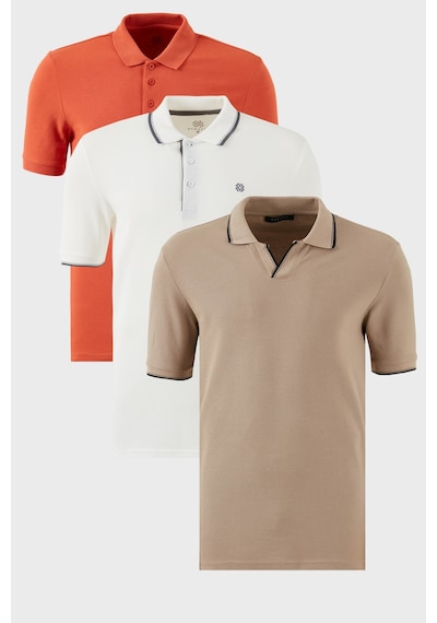 Buratti Pamuklu Regular Fit 3'Lü Paket Erkek Polo Yaka T Shirt 59029641827S3 Vizon-Beyaz-Tarçın