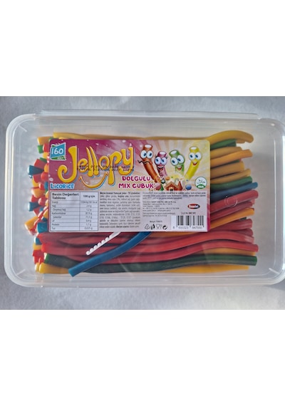 Jellopy Licorice Borucuk Dolgulu Mix Çubuk Sade Jelibon 160 Adet