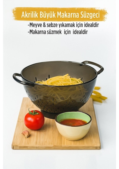 Akrilik Füme Makarna Süzgeçi & Sebze Meyve Süzgeçi Siyah