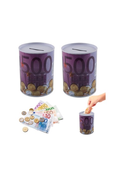 Euro Dolar Desenli Metal Kumbara Silindir Tasarruf Para Kutusu 1 Adet