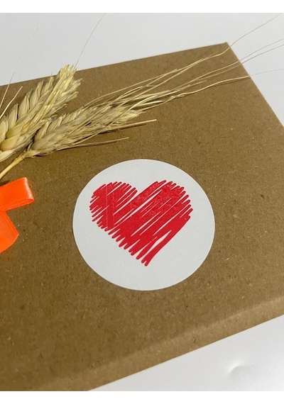 Kalp Çizim Yuvarlak Yapışkanlı Etiket 5x5 Cm 100 Adet