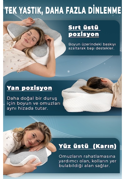 Nova Visco Yastık Ortopedik Boyun Destekli Memory Foam Ergonomik Yastık Gri Viskon Kılıf 62x42 Gri-beyaz