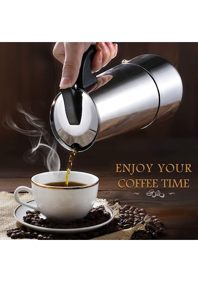 Paslanmaz Çelik Ocak Üstü 9 Cup Fincan Moka Pot Espresso Cin285-9 Paslanmaz Çelik Ocak Üstü 9 Cup Fincan Moka Pot Espresso Cin285-9
