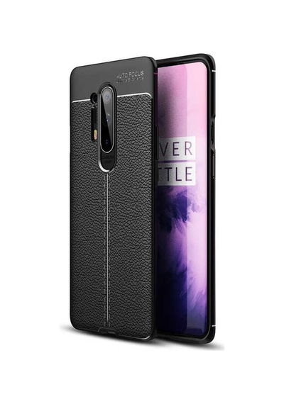 Kilifone - One Plus 8 Pro Uyumlu Kılıf Deri Dikiş Görünümlü Niss Karbon Silikon Kapak - Siyah - T16128