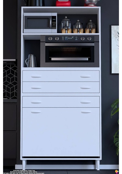 Kumsal 100 Cm Fırın Dolabı Beyaz 3 Çekmeceli Sepetli Çok Amaçlı Mutfak Kiler Dolabı 100x194x32 Cm Kumsal 100 Cm Fırın Dolabı Beyaz 3 Çekmeceli Sepetli Çok Amaçlı Mutfak Kiler Dolabı 100x194x32 Cm