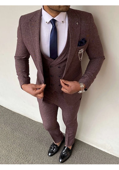 Modefendi Slim Fit İtalyan Kesim Pamuk Spor Takım Elbise Mürdüm
