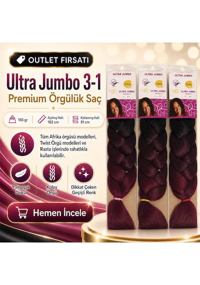 3 Paket / Afrika Örgüsü Ve Rasta İçin Sentetik Ombreli 3/1 - Izbp-892126 Renkli