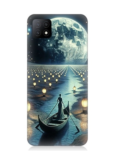 Oppo A53 Uyumlu Ay Işığında Sandal Yolculuk Desenli Silikon Kılıf Çok Renkli