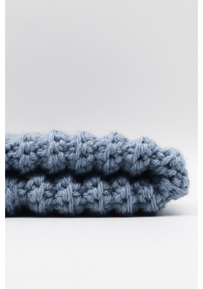 Külah Kadın El Örgüsü Kışlık Yün Bere Denim - Standart Bebe Mavi