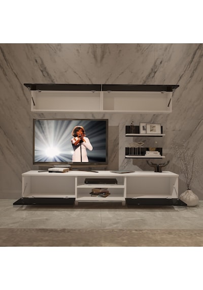 Decoraktiv Eko 5 Slm Dvd Retro Tv Ünitesi Tv Sehpası Beyaz - Siyah
