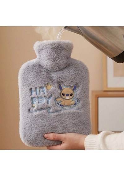 Stitch Figürlü Gri Peluş Sıcak Su Torbası 1 Litre Renkli