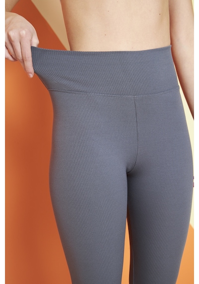 Thiff Gymwear Haki Yüksek Bel Fitilli Toparlayıcı İnterlok Örme Şardonlu Spor Kışlık Tayt Antrasit