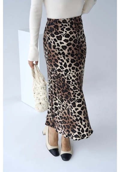 Defymoda Midi Saten Etek - Leopar Leopar