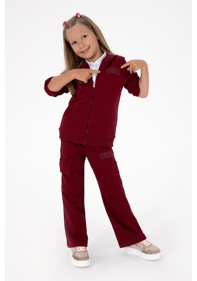 U.S. Polo Assn. Kız Çocuk Bordo Kapüşonlu Fermuarlı Basic Sweatshirt 50316837-VR014