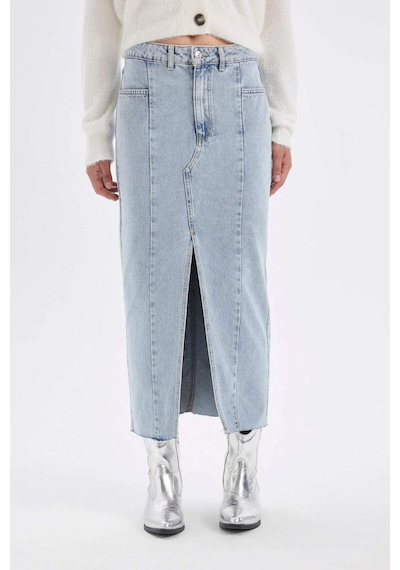 Defacto Fashion Fit Yırtmaçlı Uzun Boy Jean Etek D4419AX24AUNM39 Mavi