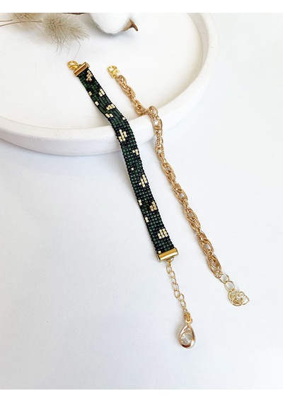 Nevoaccessory Haki Leopar Desenli Miyuki Bileklik Set Çok Renkli