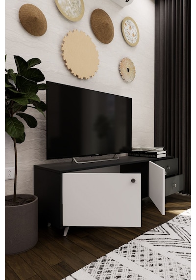 Leder Modern Dekoratif Tv Ünitesi Televizyon Sehpası Antrasit... Antrasit