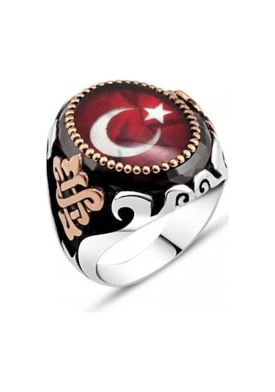 Özel Tasarım Mineli Ay Yıldız Model Gümüş Erkek Yüzük - 554778491