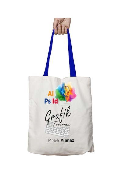 Art Hediye Mavi Kulplu Kişiye Özel Ps Ai Ld Grafik Tasarımcı Yıkanabilir Omuz Çanta Çok Renkli