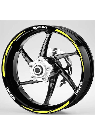 Beyaz Suzuki Yazılı 3 Parçalı Reflektif Sarı Jant Şeridi Suzuki