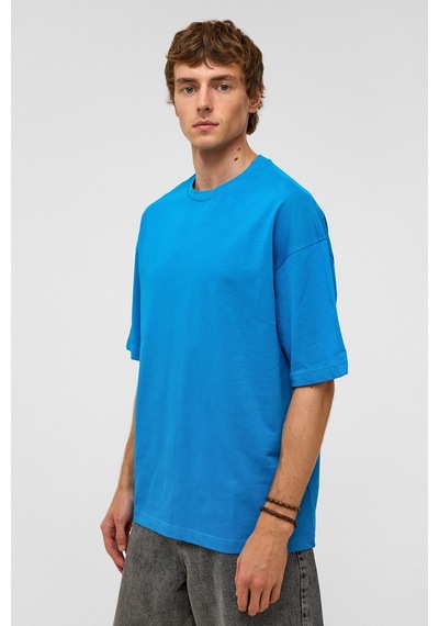 Vamos Basic Oversize Bisiklet Yaka Tişört Turkuaz
