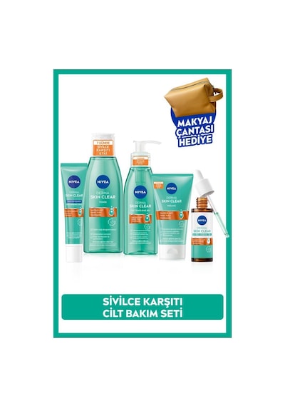 Derma Skin Clear Sivilce Karşıtı Set, Serum, Yüz Temizleme Jeli,tonik, Peeling, Gece Kremi Ve Çanta