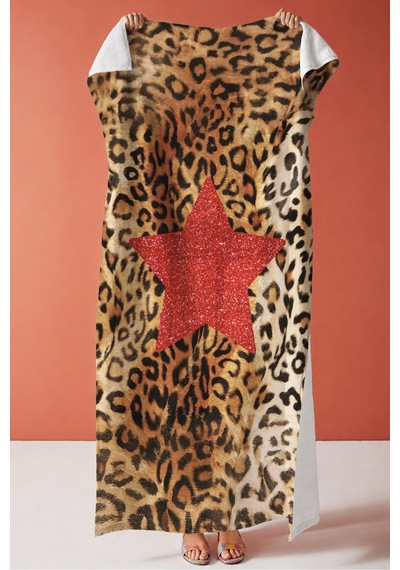 Leopar Yıldız Plaj Havlusu - Bohem Kırmızı Kahverengi Havuz Deniz Hızlı Kuruyan Mikrofiber Havlu Sakin Porselen