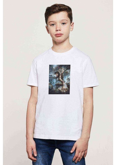 Tshirthane Tomb Raider Lara Croft Baskılı Unisex Çocuk Beyaz T-Shirt