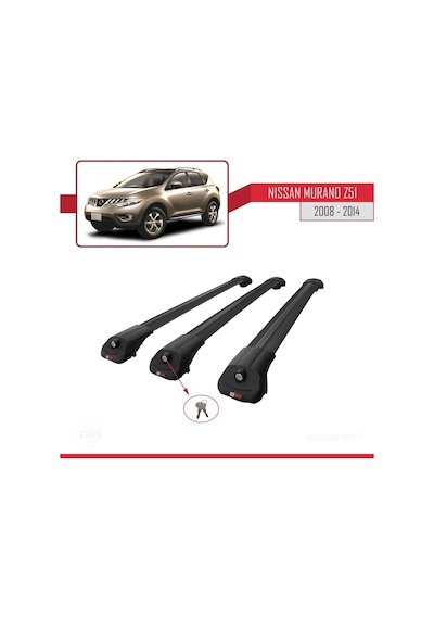 Nissan Murano Z51 2008-2014 Arası İle Uyumlu Ace-1 Ara Atkı Tavan Barı Siyah 3 Adet Bar