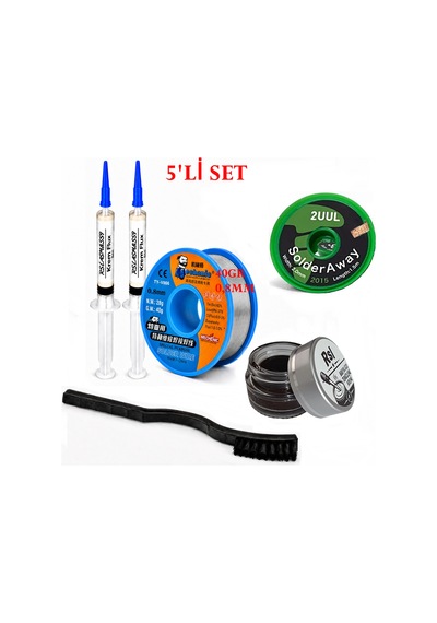 Lehimleme Seti 0,8 Mm 40 Gr Lehim Teli 2 Li Flux 2uul-2015 Lehim Fitili Havya Ucu Temizleme Kremi Fırça Seti St67