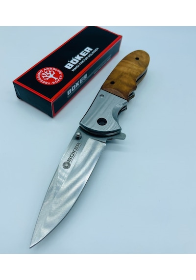 Böker Marka Ahşapkasa Metal Kamp Bıçak Yandanaçma Kamp Çakı //21cm-b21 Açık Kahverengi
