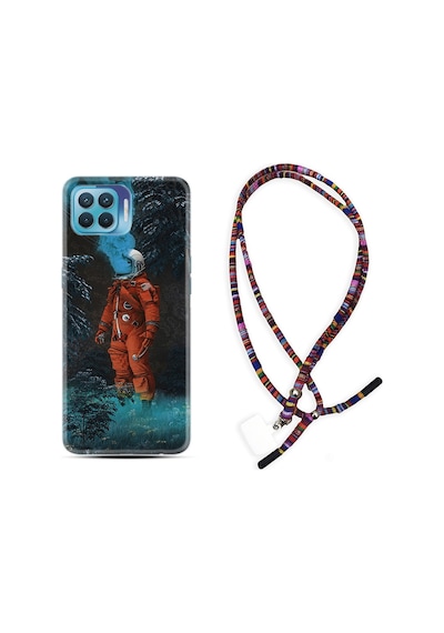 Oppo Reno 4 Lite Kılıf Rasta Boyun Askılı Astronot Smoke 1769