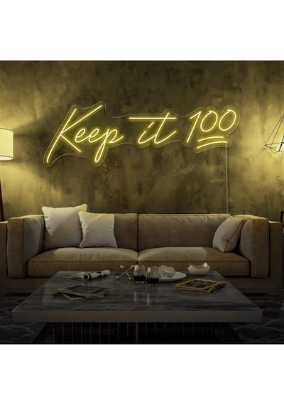 Keep İt 100 Yazılı Neon Tabela Sarı
