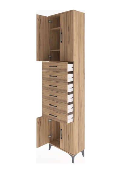 Arges Dolap 3 Raflı 6 Çekmeceli 4 Kapaklı 60x30x243 Çam-çam Çam