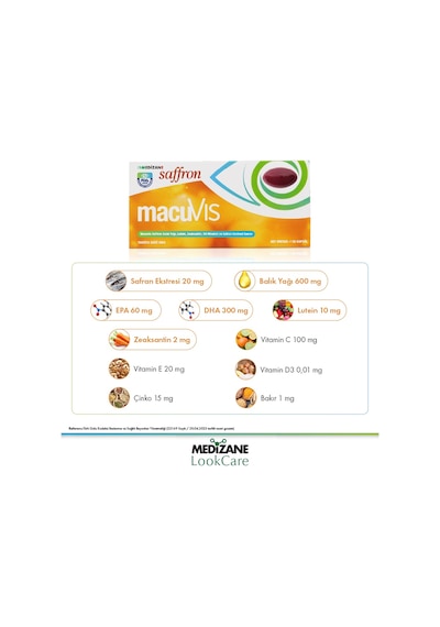 Medizane LookCare MacuVIS Saffron Gıda Takviyesi 30 Kapsül