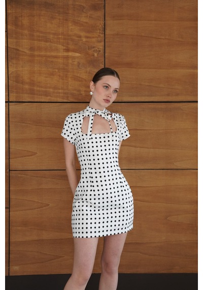 Verymoda Puantiyeli Saten Elbise D2978 Krem