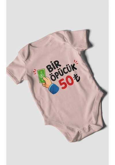 Morivokids Bir Öpücük 50tl Kısa Kollu Bebek Body %100 Pamuk Pastel Pembe