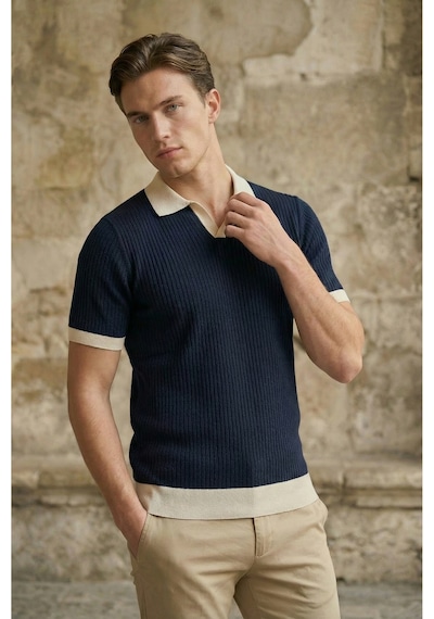 Sayzen Your Shine Sayzen Polo Yaka Çizgili T-shirt Mansum2601 Lacivert