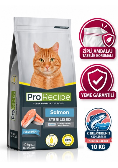 Prorecipe Super Premium Salmon Sterilised Düşük Tahıllı Somonlu Kısırlaştırılmış Kedi Maması 10 Kg