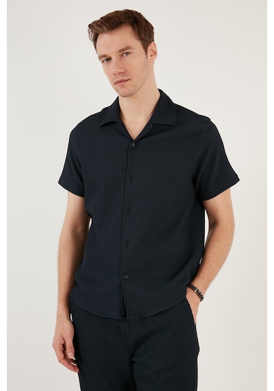 Buratti Apaş Yaka Kısa Kollu Regular Fit Erkek Gömlek Cf24S117842 Lacivert