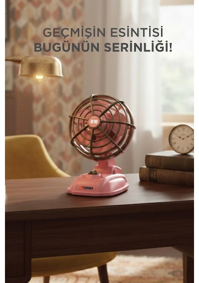 Şarjlı Masaüstü Vantilatör Vintage Retro Tasarım 400 Mah Taşınabilir Masa Fanı F50 Pembe