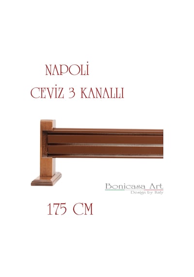 Napoli Ahşap Başlıklı 3 Kanallı Alüminyum Dekoratif Ray Korniş Modern Rustik Ceviz 175 Cm Ceviz