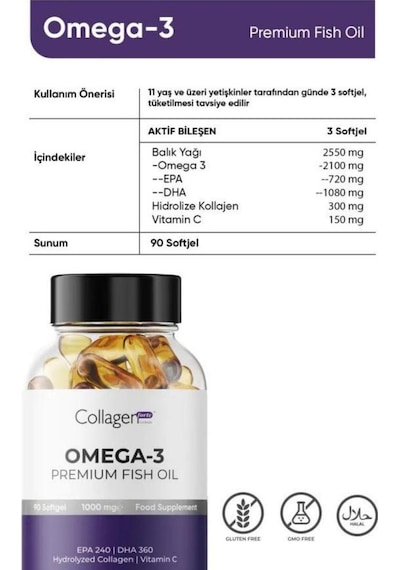 Collagen Forte 3 Adet Omega-3 Premium Fish Oil 90 Softgel X 1000mg