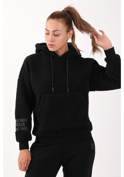 Maraton Sportswear Comfort Kadın Kapşonlu Uzun Kol Basic Siyah-siyah Sweatshirt 21443-siyah-siyah