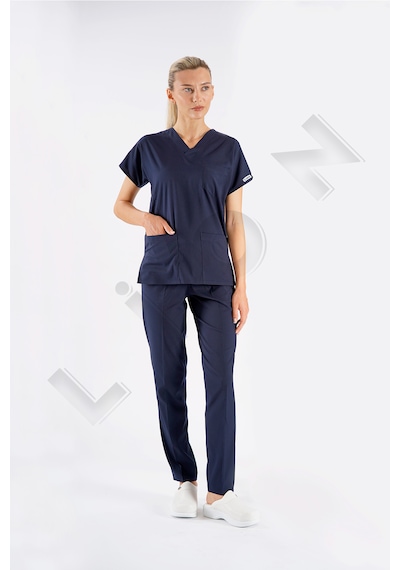 Lacivert Dr. Greys Modeli Likralı Hemşire Forması Unisex Yarasa Kol Doktor Scrubs Hastane Takımı Lacivert