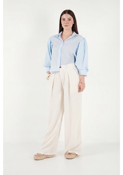 Lela Relaxed Fit Yüksek Bel Geniş Paça Pantolon Bayan Pantolon 668yp5515 Taş